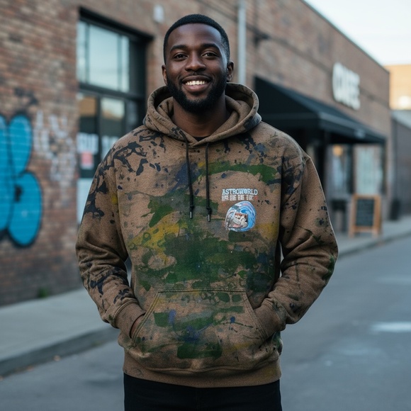 Travis Scott 2019 AstroWorld Wish You Were Here Brown Thrashed Tour Hoodie LG B4 - Picture 1 of 10